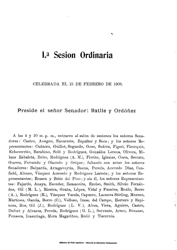 DIARIO DE SESIONES DE LA ASAMBLEA GENERAL del 15/02/1903